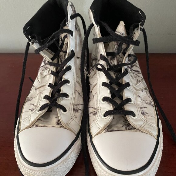 CONVERSE One Star Hi Top Canvas Black White Palm Trees Sneakers - Mens 6.5/W 8.5 - Picture 1 of 4